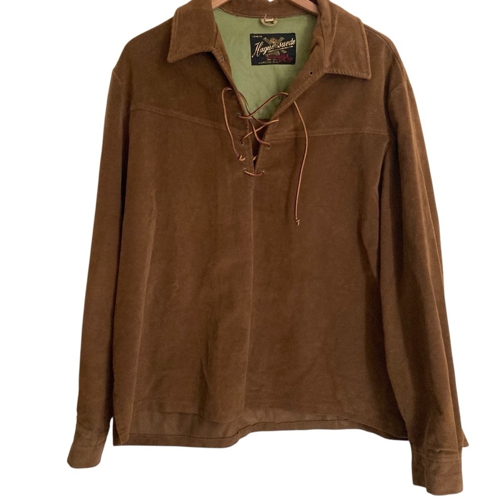 Vintage-Style Brown Suede Long Sleeve Shirt by